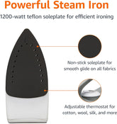 Amazon Basics 1200W 10” Steam Iron, With Non-Stick Teflon Soleplate, 5 Fl Oz Water Tank (150 ML), Auto Shut-Off, Anti-Drip, Anti-Calcification, Thermostat, 6.5Ft Cord, Gray